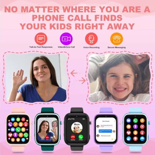 OKYUK T45 Gyerek Okosóra, 4G, Android Wear, iOS, 8 GB, Beépített GPS, WiFi, LBS, 2 Mp HD Kamera, SOS Gomb, Pedométer, Alváskövetés, Zseblámpa, Rózsaszín