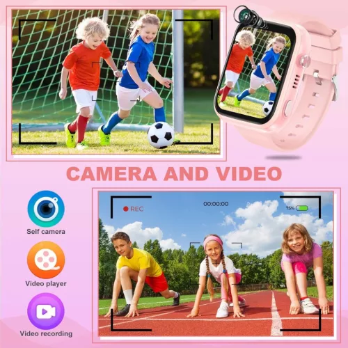 OKYUK T45 Gyerek Okosóra, 4G, Android Wear, iOS, 8 GB, Beépített GPS, WiFi, LBS, 2 Mp HD Kamera, SOS Gomb, Pedométer, Alváskövetés, Zseblámpa, Rózsaszín