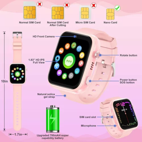 OKYUK T45 Gyerek Okosóra, 4G, Android Wear, iOS, 8 GB, Beépített GPS, WiFi, LBS, 2 Mp HD Kamera, SOS Gomb, Pedométer, Alváskövetés, Zseblámpa, Rózsaszín