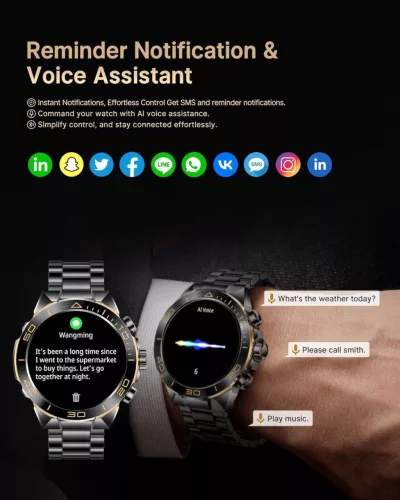 SOUYIE SW-7 Férfi Okosóra, AMOLED Kijelző 466x466, Bluetooth Hívás, Mikrofon, Hangszóró, Pulzusmérő, Vérnyomásmérő, Vér-oxigén, Alváskövetés, 100 Sportmód, IPX Vízálló, 400 mAh Akkumulátor, Acél Szíj, Szilikon Szíj, Fekete