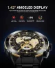 SOUYIE SW-7 Férfi Okosóra, AMOLED Kijelző 466x466, Bluetooth Hívás, Mikrofon, Hangszóró, Pulzusmérő, Vérnyomásmérő, Vér-oxigén, Alváskövetés, 100 Sportmód, IPX Vízálló, 400 mAh Akkumulátor, Acél Szíj, Szilikon Szíj, Fekete