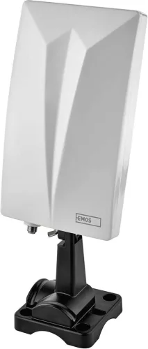 EMOS J0803 Beltéri Kültéri Aktív Antenna, DVB-T2, DVB-T, DAB, FM, 360° Vétel, 0-80 Km Hatótáv, 75 Ω, 20 dBi, LTE 4G 5G Szűrő, Fehér