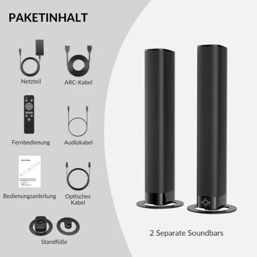 GarageRock KY8000 Soundbar, 2 Az 1-Ben Szétválasztható Kivitel, 90W, 3D Surround, 3 EQ Mód, Bluetooth 5.3, ARC, Optikai, AUX, TV, PC, Projektor