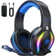 Fachixy FC-100 Vezeték Nélküli Gaming Headset, 50 Mm Hangszóró, 3D Sztereó Hang, 2.4 GHz Dongle, Bluetooth, ENC Mikrofon, RGB Fény, Fekete Kék