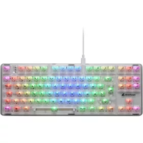   Sharkoon Crystal Shark RGB White Mechanikus Gaming TKL Billentyűzet, Vezeték Nélküli, USB-C, RGB Világítás, KTT Kapcsolók, Hot Swap, Átlátszó Dizájn, Fehér