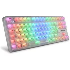   Sharkoon Crystal Shark RGB White Mechanikus Gaming TKL Billentyűzet, Vezeték Nélküli, USB-C, RGB Világítás, KTT Kapcsolók, Hot Swap, Átlátszó Dizájn, Fehér