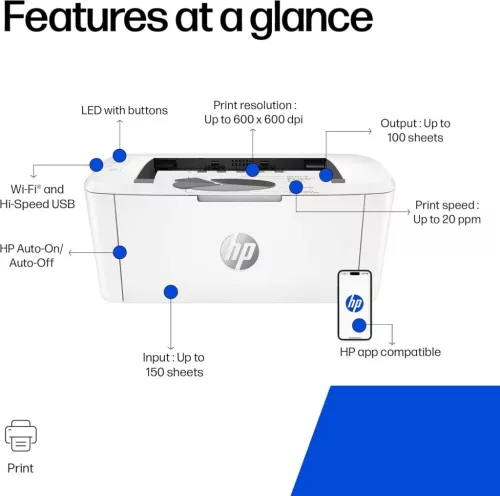 HP LaserJet M110w Vezeték Nélküli Lézernyomtató, Monokróm, A4, 20 Lap/perc, Wi-Fi, USB, Kétoldalas Nyomtatás, Android iOS Kompatibilis, Fekete