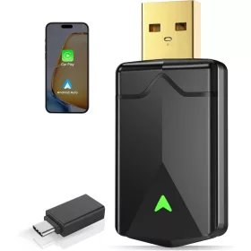   ZOUHOE CA6 CarPlay Wireless Adapter, Android Auto, 5,8 GHz WiFi, Bluetooth 5.4, USB, USB-C, Plug And Play, iOS 10+, Android 10+, Fekete