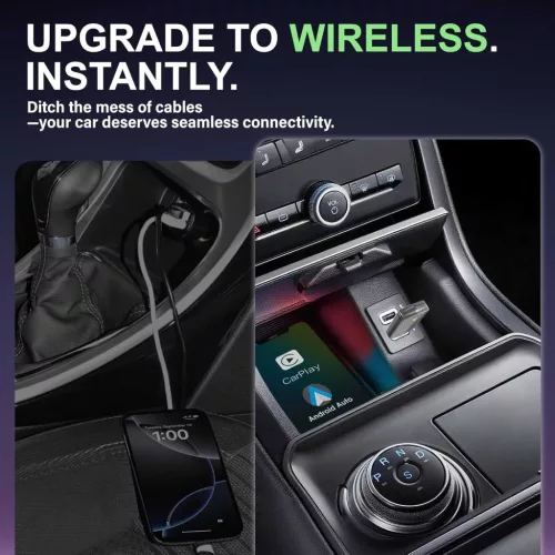 ZOUHOE CA6 CarPlay Wireless Adapter, Android Auto, 5,8 GHz WiFi, Bluetooth 5.4, USB, USB-C, Plug And Play, iOS 10+, Android 10+, Fekete