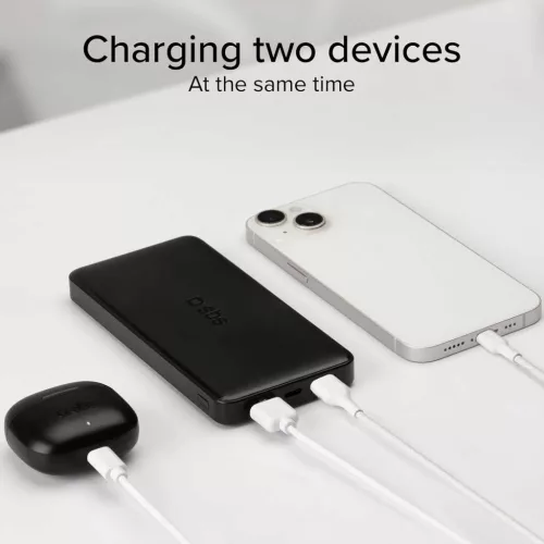 SBS PowerBank 10K Slim Hordozható Akkumulátor, 10000 mAh, 10 W, 5 V, Lítium-Polimer, Intelligent Charge IC, USB-C In-Out, 2x USB-A, Fekete