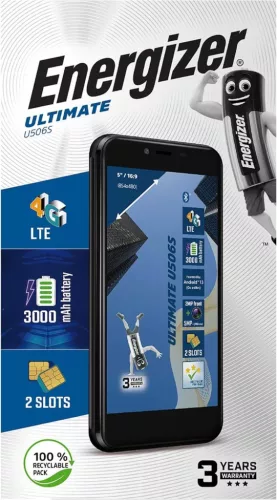 Energizer U506S Okostelefon, Android 13, 5 Kijelző, 4G LTE, MediaTek Helio 1.5 GHz, 2 GB RAM, 64 GB Tárhely, Dual SIM, Fekete