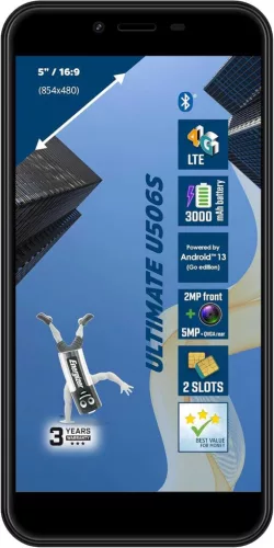 Energizer U506S Okostelefon, Android 13, 5 Kijelző, 4G LTE, MediaTek Helio 1.5 GHz, 2 GB RAM, 64 GB Tárhely, Dual SIM, Fekete