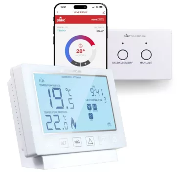   Plikc Neve Pro RFW Vezeték Nélküli WiFi Kroonotermosztát, Dual Band 2,4GHz 5GHz, Programozható, LCD Kijelző, Fagyvédelem, Fehér, Műanyag