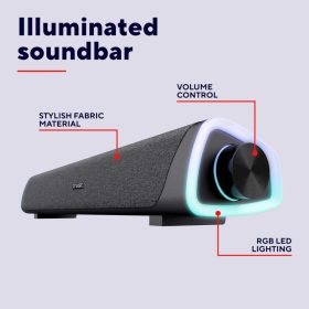   Trust Liro Soundbar 25484, PC Hangszóró, 2.0 Csatorna, 12 W, USB, 3,5 mm Jack, Színes LED Fény, Érintéses Vezérlés, Műanyag Ház, Fekete