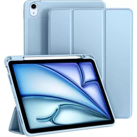   EspZanthic iPad Air 28cm Tok, M3 M2 2025 2024, iPad Air 6 5 4, Puha TPU Hátlap, Háromszög Állvány, Auto Ébresztés Alvás, Ceruzatartó, Kék