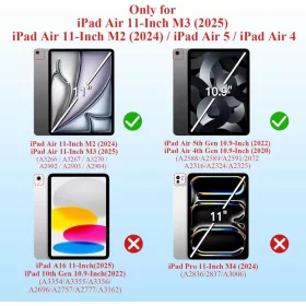   EspZanthic iPad Air 28cm Tok, M3 M2 2025 2024, iPad Air 6 5 4, Puha TPU Hátlap, Háromszög Állvány, Auto Ébresztés Alvás, Ceruzatartó, Kék