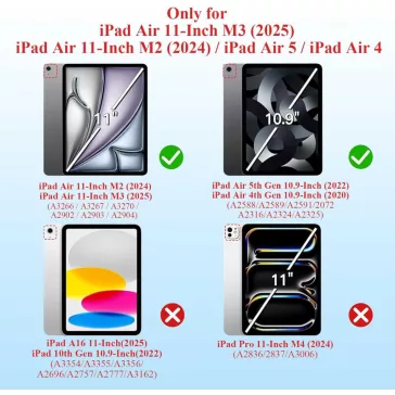  EspZanthic iPad Air 28cm Tok, M3 M2 2025 2024, iPad Air 6 5 4, Puha TPU Hátlap, Háromszög Állvány, Auto Ébresztés Alvás, Ceruzatartó, Kék