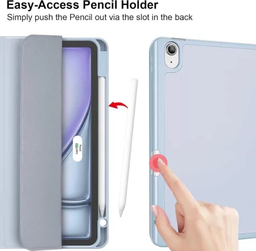 EspZanthic iPad Air 28cm Tok, M3 M2 2025 2024, iPad Air 6 5 4, Puha TPU Hátlap, Háromszög Állvány, Auto Ébresztés Alvás, Ceruzatartó, Kék