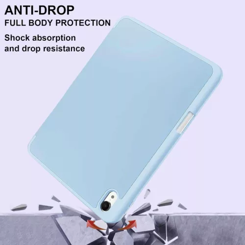 EspZanthic iPad Air 28cm Tok, M3 M2 2025 2024, iPad Air 6 5 4, Puha TPU Hátlap, Háromszög Állvány, Auto Ébresztés Alvás, Ceruzatartó, Kék