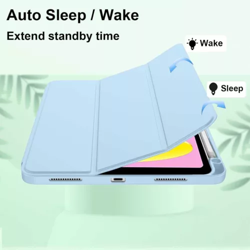 EspZanthic iPad Air 28cm Tok, M3 M2 2025 2024, iPad Air 6 5 4, Puha TPU Hátlap, Háromszög Állvány, Auto Ébresztés Alvás, Ceruzatartó, Kék