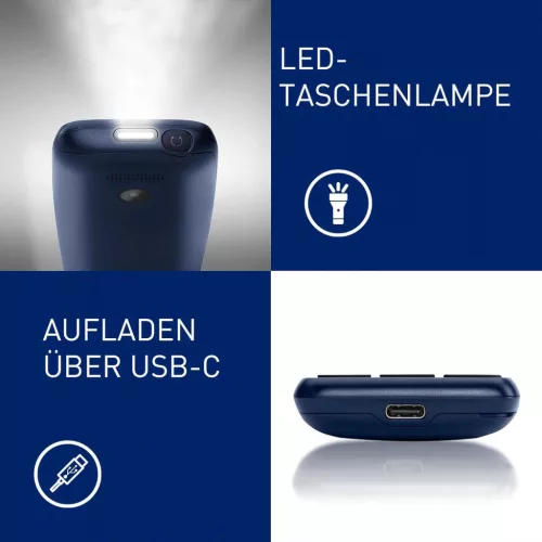 Panasonic KX-TF400EXC Mobiltelefon, 4G LTE, ThreadX Mocor20A, 32 GB, 6 Cm TFT Színes Kijelző, VoLTE, Bluetooth, USB-C, IP44, LED Zseblámpa, Kék