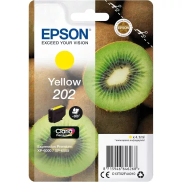   Epson Kiwi T02G4 Sárga Tintapatron, Dye Alapú Vízbázisú Tinta, 300 Oldalas Kapacitás, XP-6000, XP-6005, XP-6100, XP-6105 Kompatibilis
