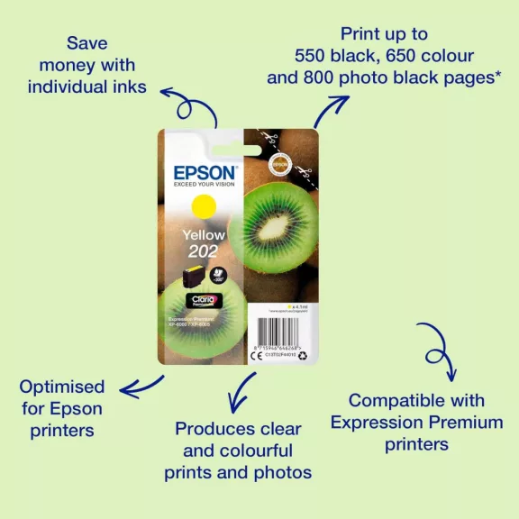 Epson Kiwi T02G4 Sárga Tintapatron, Dye Alapú Vízbázisú Tinta, 300 Oldalas Kapacitás, XP-6000, XP-6005, XP-6100, XP-6105 Kompatibilis Epson Kiwi T02G4 Sárga Tintapatron, Dye Alapú Vízbázisú Tinta, 300 Oldalas Kapacitás, XP-6000, XP-6005, XP-6100, XP-6105 Kompatibilis