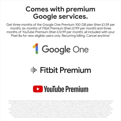 Google Pixel 8a Okostelefon, Android, 8 GB RAM, 128 GB, Snapdragon, 3 GHz, 15 cm, 1080 × 2400, 120 Hz, 4G, 5G, GPS, USB Type C, Obsidian