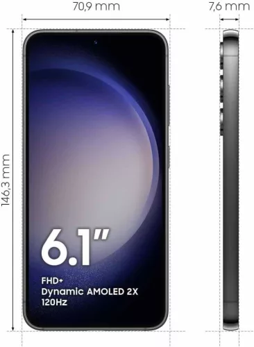 Samsung Galaxy S23 Enterprise Edition Okostelefon, Android 13, 8 GB RAM, 128 GB, Exynos 2200, 5G, AMOLED, 120 Hz, Dual Kamera, USB-C, Wi-Fi, Bluetooth, GPS, Fekete