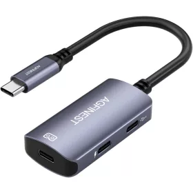   AGFINEST USB C Adapter AR Szemüveghez, Dual USB C, 1× USB 2.0, 5 Gbit/s Adatátvitel, 24K Aranyozott Csatlakozó, Alumínium Ház, Fekete