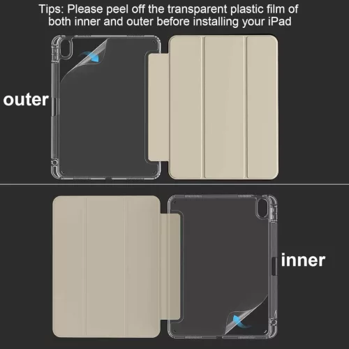 EspZanthic iPad Air 11 Tok, M3 2025, M2 2024, Air 5 2022, Air 4 2020, Beépített Ceruzatartó, Tépődésálló TPU, Átlátszó Hátlap, Háromrészes Előlap, Polar Star