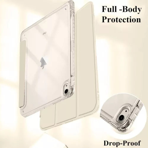 EspZanthic iPad Air 11 Tok, M3 2025, M2 2024, Air 5 2022, Air 4 2020, Beépített Ceruzatartó, Tépődésálló TPU, Átlátszó Hátlap, Háromrészes Előlap, Polar Star