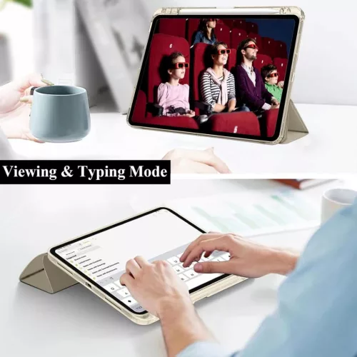 EspZanthic iPad Air 11 Tok, M3 2025, M2 2024, Air 5 2022, Air 4 2020, Beépített Ceruzatartó, Tépődésálló TPU, Átlátszó Hátlap, Háromrészes Előlap, Polar Star