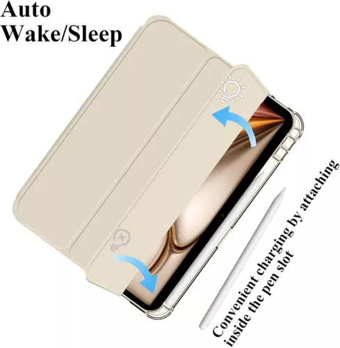 EspZanthic iPad Air 11 Tok, M3 2025, M2 2024, Air 5 2022, Air 4 2020, Beépített Ceruzatartó, Tépődésálló TPU, Átlátszó Hátlap, Háromrészes Előlap, Polar Star