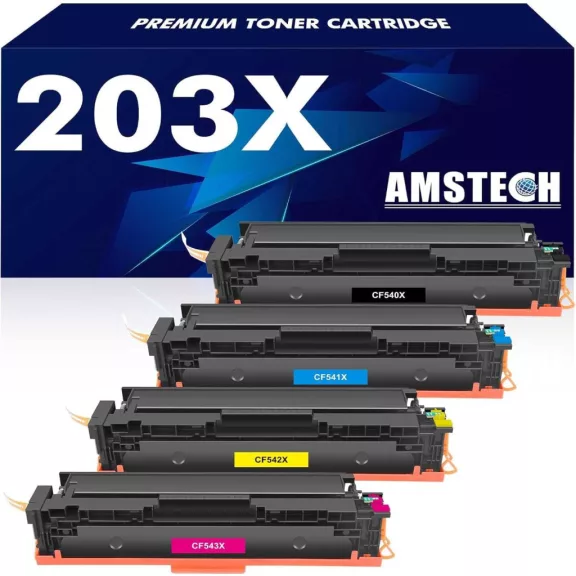 Amstech Toner Kazetta Szett, HP 203X 203A CF540X CF541X CF542X CF543X Kompatibilis, 4 Darab, Fekete Cian Sárga Magenta, XXL, A4, 3200 Oldal Fekete, 2500 Oldal Színes Amstech Toner Kazetta Szett, HP 203X 203A CF540X CF541X CF542X CF543X Kompatibilis, 4 Darab, Fekete Cian Sárga Magenta, XXL, A4, 3200 Oldal Fekete, 2500 Oldal Színes