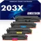 Amstech Toner Kazetta Szett, HP 203X 203A CF540X CF541X CF542X CF543X Kompatibilis, 4 Darab, Fekete Cian Sárga Magenta, XXL, A4, 3200 Oldal Fekete, 2500 Oldal Színes