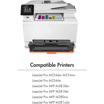   Amstech Toner Kazetta Szett, HP 203X 203A CF540X CF541X CF542X CF543X Kompatibilis, 4 Darab, Fekete Cian Sárga Magenta, XXL, A4, 3200 Oldal Fekete, 2500 Oldal Színes