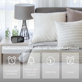   TechniSat Viola CR 1 Ébresztőrádió, DAB+, FM, Digitális Kijelző 8,9 cm, Vezeték Nélküli Töltés, USB Töltés, 3,3 W, Fejhallgató Kimenet, Fekete