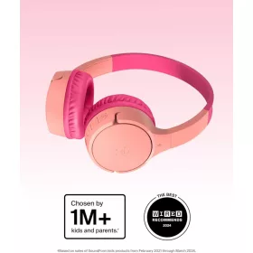   Belkin SoundForm Mini Gyerek Fejhallgató, Vezeték Nélküli, Bluetooth 5.3, 30 h Üzemidő, 85 dB Hangerőkorlát, Mikrofon, 3,5 mm Jack, USB-C, Rózsaszín