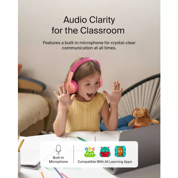 Belkin SoundForm Mini Vezetékes Gyerek Fejhallgató, Rózsaszín 85 dB Hangerőkorlát, Mikrofon, 3,5 mm Jack, USB-C, Rózsaszín Belkin SoundForm Mini Vezetékes Gyerek Fejhallgató, Rózsaszín 85 dB Hangerőkorlát, Mikrofon, 3,5 mm Jack, USB-C, Rózsaszín