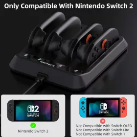   Lmcpa NSDocking Station Töltőállomás Nintendo Switch 2 Joy Con, 4 Port, USB Type C, LED Töltésjelző, PTC Védelem, Fekete