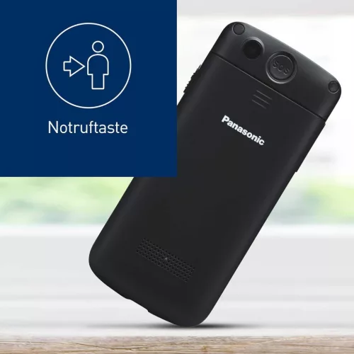 Panasonic KX-TU110EX Mobiltelefon, 4,6 Cm Színes Kijelző, Nucleus OS, 2G, Dual SIM, SOS Gomb, LED Zseblámpa, Bluetooth, USB, Fekete