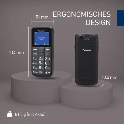Panasonic KX-TU110EX Mobiltelefon, 4,6 Cm Színes Kijelző, Nucleus OS, 2G, Dual SIM, SOS Gomb, LED Zseblámpa, Bluetooth, USB, Fekete