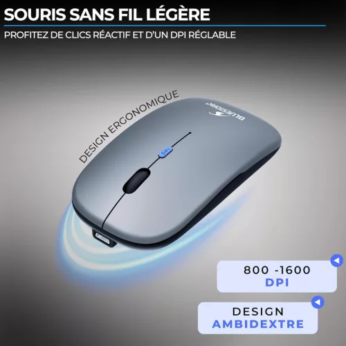 Bluestork PACK-WL-MINI-V2/FR Vezeték Nélküli Billentyűzet Egér Szett, AZERTY, 2,4 GHz, Bluetooth 3.0/5.0, 1600 DPI, USB-C Töltés, 80 h Üzemidő, Fekete