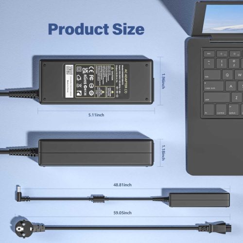 NATNO Sony Vaio Laptop Töltő, 19,5V 4,7A, 90W, 2 Tűs Csatlakozó, 6,5×4,4mm Dugó, Kompatibilis VGP-AC19V Széria, Sony Bravia KDL, Fekete