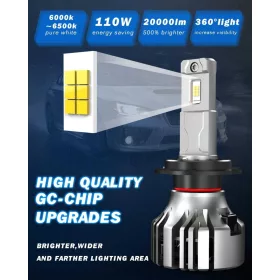   KATUR H7 LED Fényszóró Szett, 110W, 20000 lm, 12V, 6500K Xenon Fehér, Canbus Ready, Plug And Play, IP65, Első, 2 Darab, 50000 Óra Élettartam