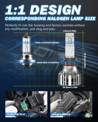 KATUR H7 LED Fényszóró Szett, 110W, 20000 lm, 12V, 6500K Xenon Fehér, Canbus Ready, Plug And Play, IP65, Első, 2 Darab, 50000 Óra Élettartam