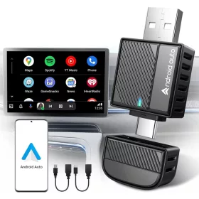   ByteWave DT-AW04 Android Autó Vezeték Nélküli Adapter, USB-C, USB-A, Bluetooth 5.3, Wi-Fi 5.8 GHz, NFC, Android Auto, 3,5 Mm Jack, Fekete