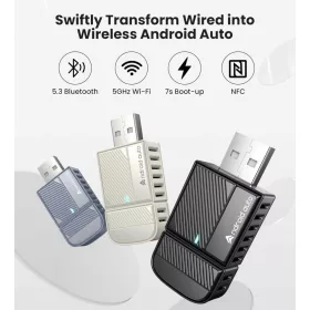   ByteWave DT-AW04 Android Autó Vezeték Nélküli Adapter, USB-C, USB-A, Bluetooth 5.3, Wi-Fi 5.8 GHz, NFC, Android Auto, 3,5 Mm Jack, Fekete