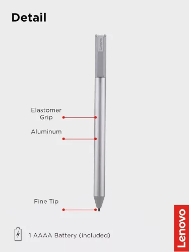 Lenovo USI Pen 2 Aktív Toll, Aluminium Ház, Chromebook Kompatibilis, AAAA Alkáli Elem, 1 Év Készenléti Idő, Szürke